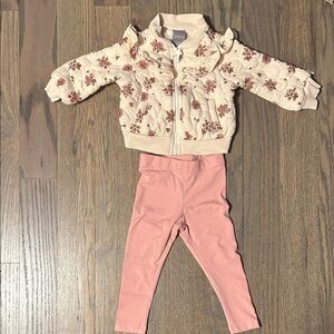Children's Pink Leggings with Cream Floral Jacket Set